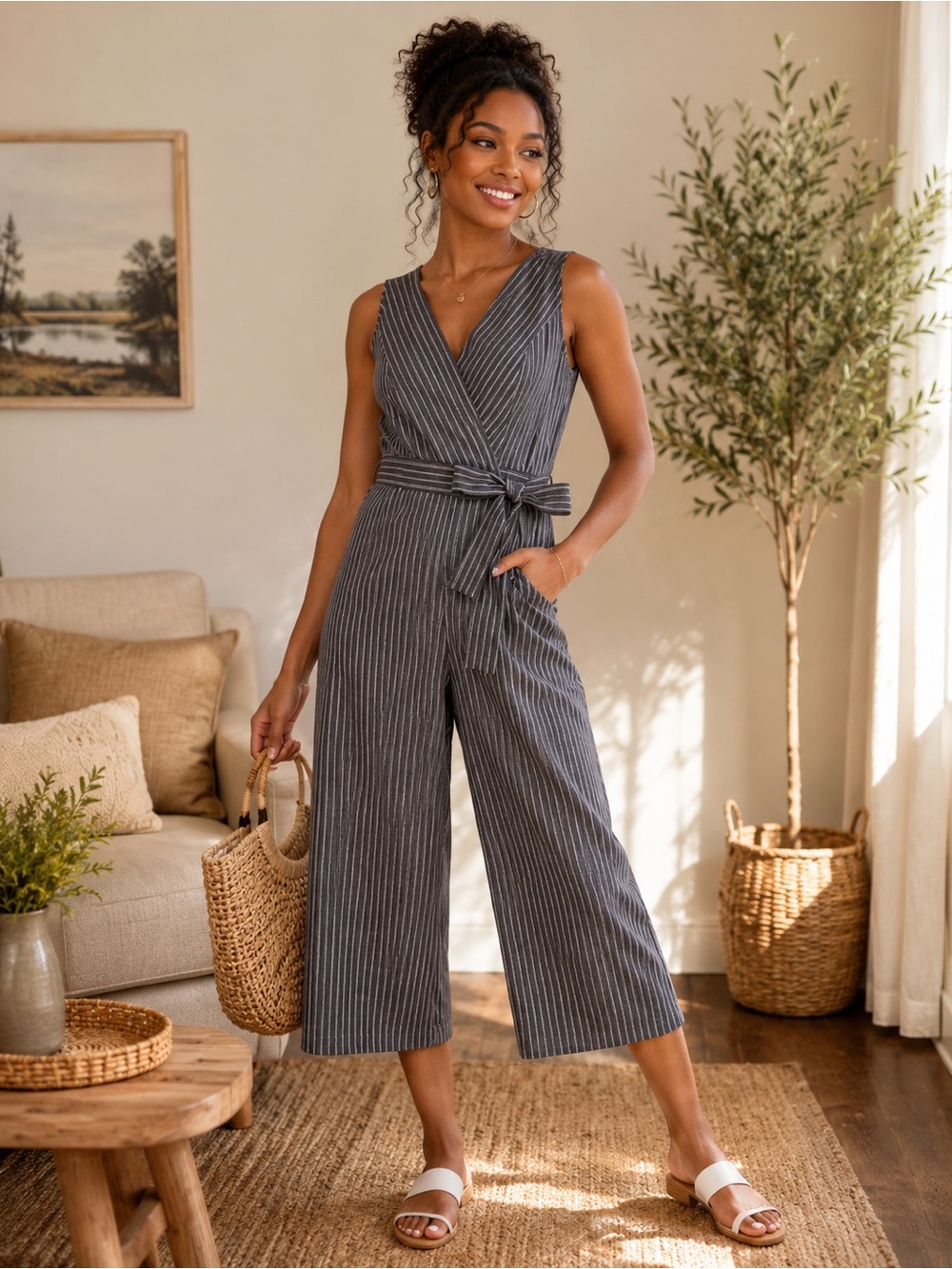 Dress Forum Los Angeles Striped Linen Blend Jumpsuit – Size Medium – NWT